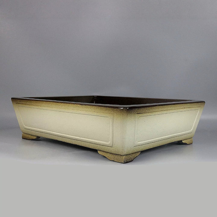 18.5 inch (47cm) Extra Large Flared Rectangular Yellow Glazed Bonsai Pot Corner View