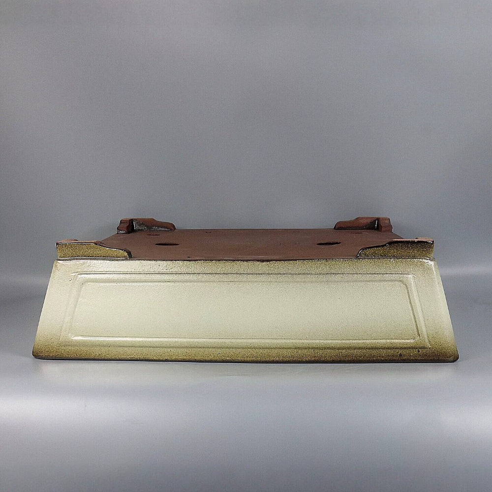 18.5 inch (47cm) Extra Large Flared Rectangular Yellow Glazed Bonsai Pot Upside Down View