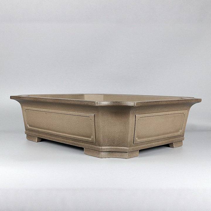 18.5 inch (47cm) Extra Large Handmade Corner-Cut Rectangle Bonsai Pot w Paneled Design Corner View