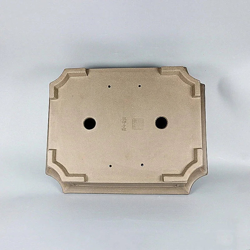 18.5 inch (47cm) Large Handmade Corner-Cut Rectangle Bonsai Pot w Paneled Design Bottom View