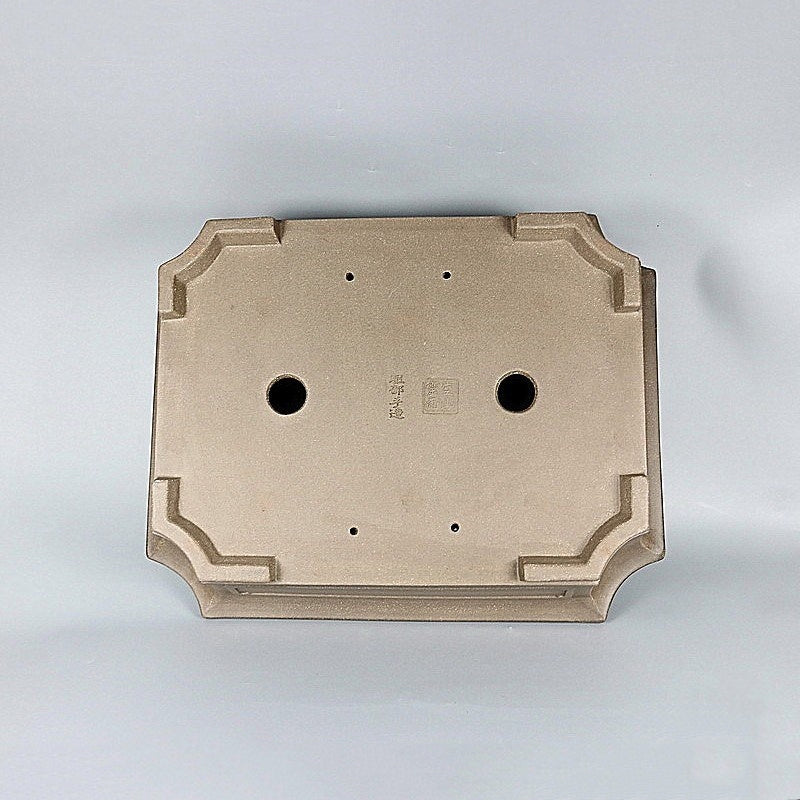 18.5 inch (47cm) Large Handmade Corner-Cut Rectangle Bonsai Pot w Paneled Design Bottom View