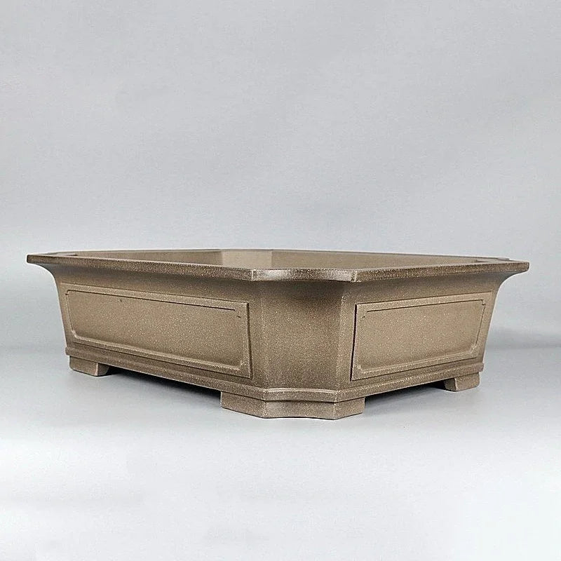 18.5 inch (47cm) Large Handmade Corner-Cut Rectangle Bonsai Pot w Paneled Design Corner View