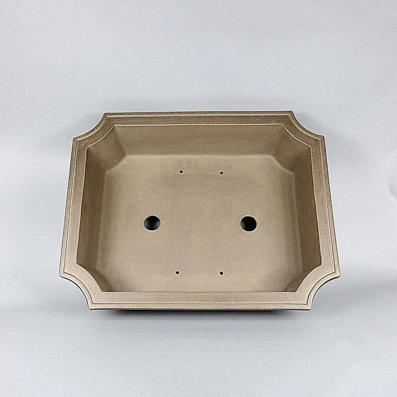 18.5 inch (47cm) Large Handmade Corner-Cut Rectangle Bonsai Pot w Paneled Design Inner View