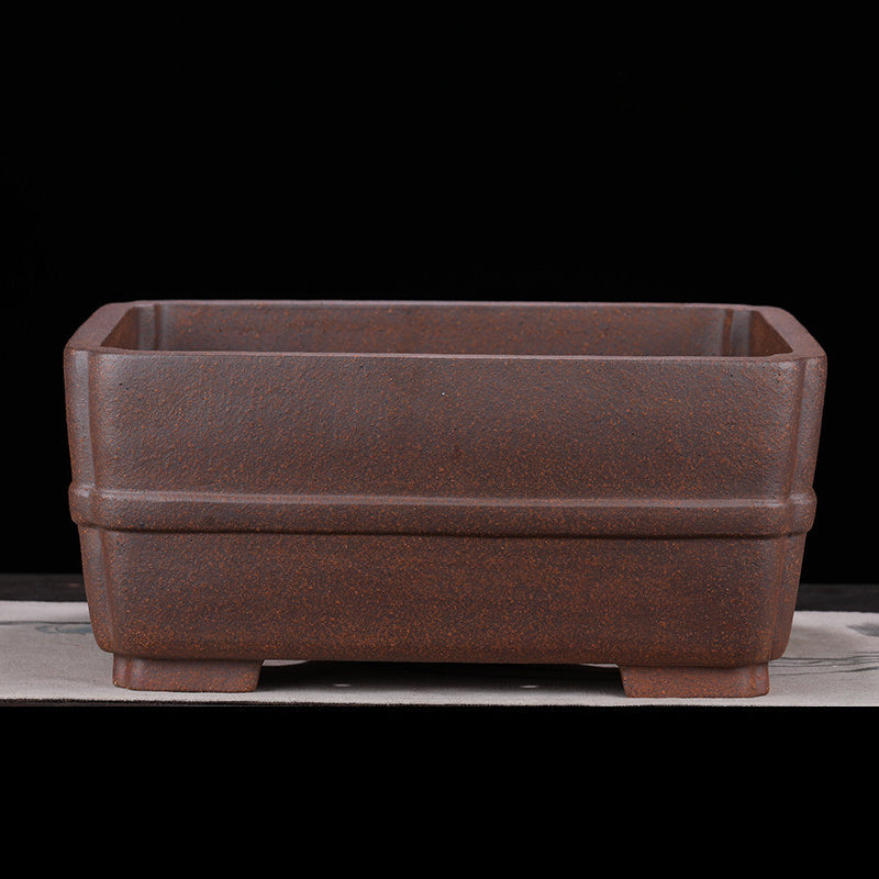 18.5 inch (47cm) Large Rectangle Speckled Finish Bonsai Pot w Indented Corners Raised Band