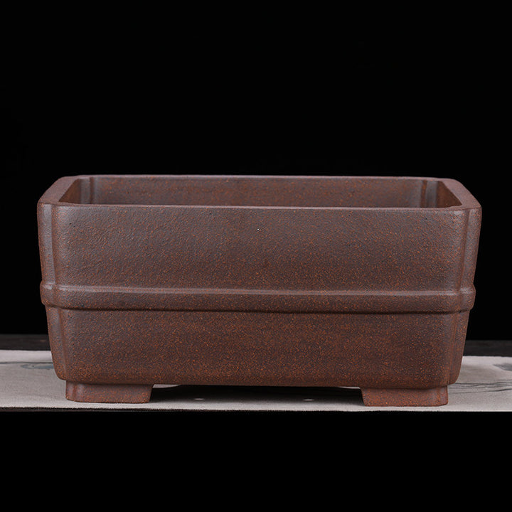 18.5 inch (47cm) Large Rectangle Speckled Finish Bonsai Pot w Indented Corners Raised Band