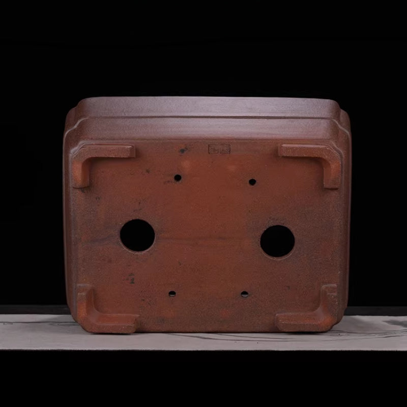 18.5 inch (47cm) Large Rectangle Speckled Finish Bonsai Pot w Indented Corners Raised Band Bottom View