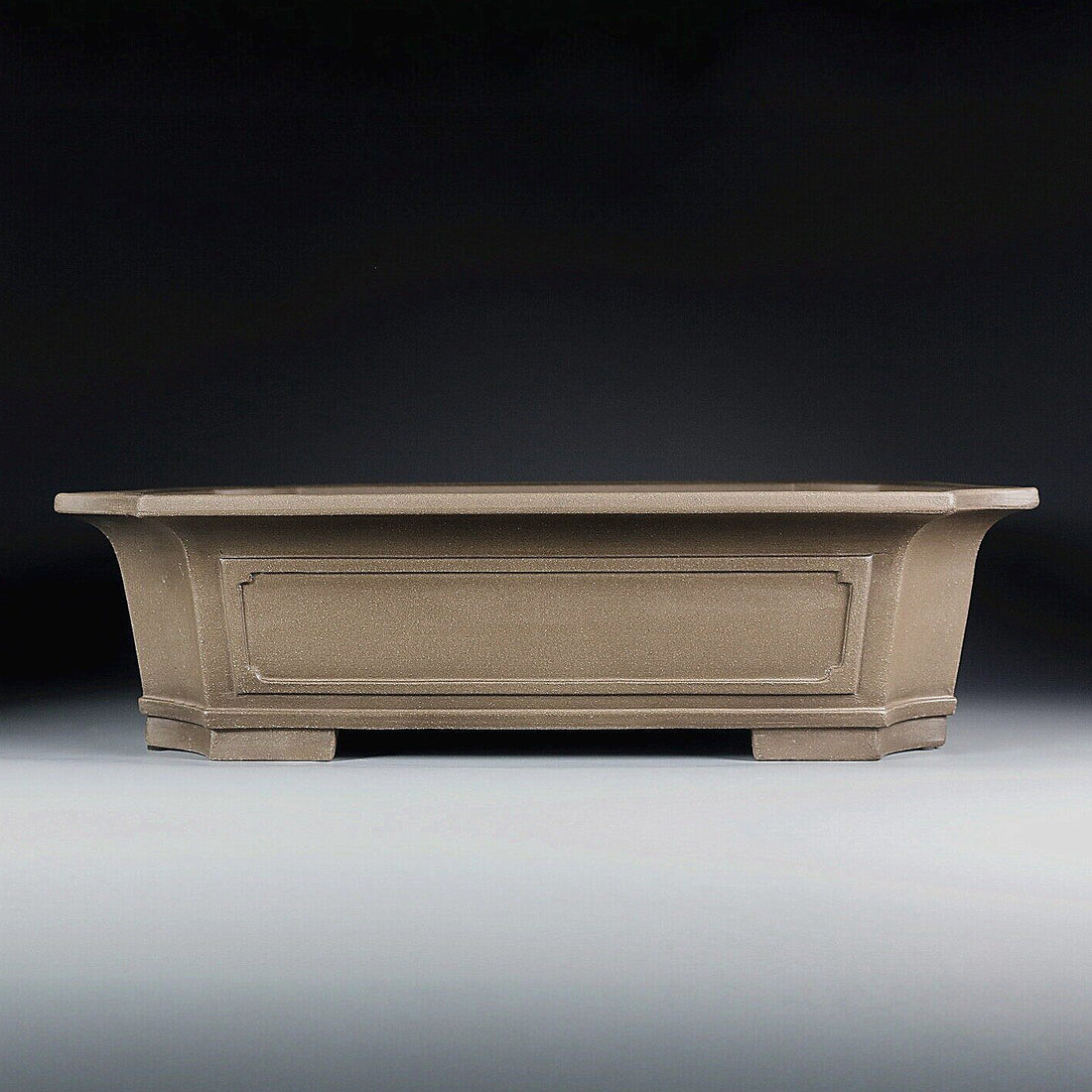 18.5 inch (47cm) XL Corner-Cut Flared Rectangular Unglazed Bonsai Pot w Recessed Panels
