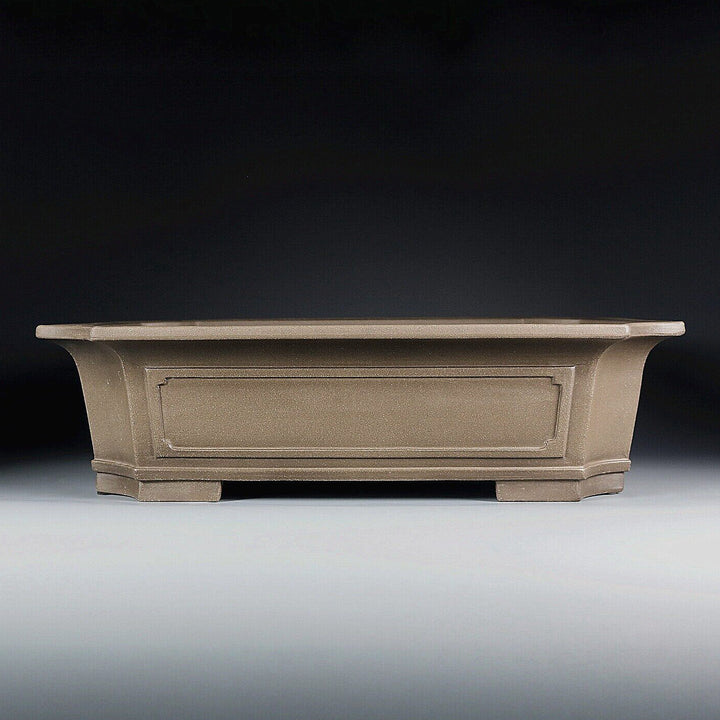 18.5 inch (47cm) XL Corner-Cut Flared Rectangular Unglazed Bonsai Pot w Recessed Panels