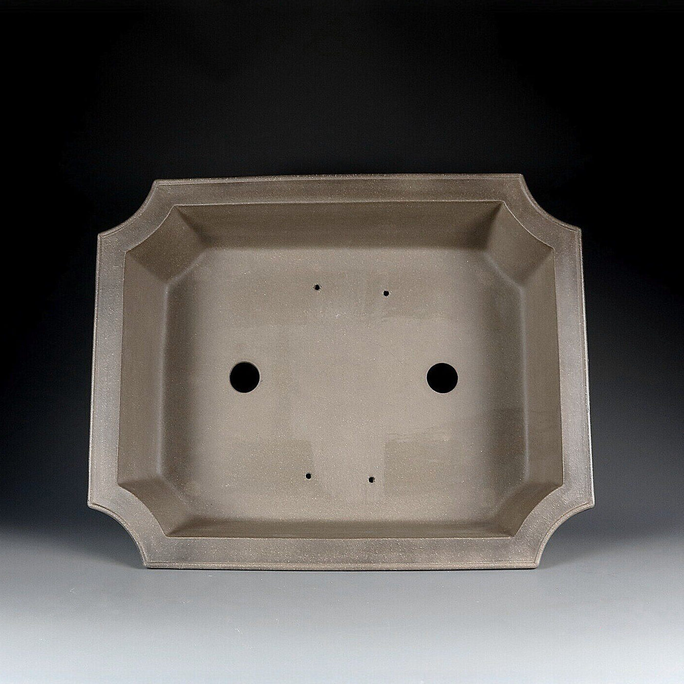 18.5 inch (47cm) XL Corner-Cut Flared Rectangular Unglazed Bonsai Pot w Recessed Panels Inner View