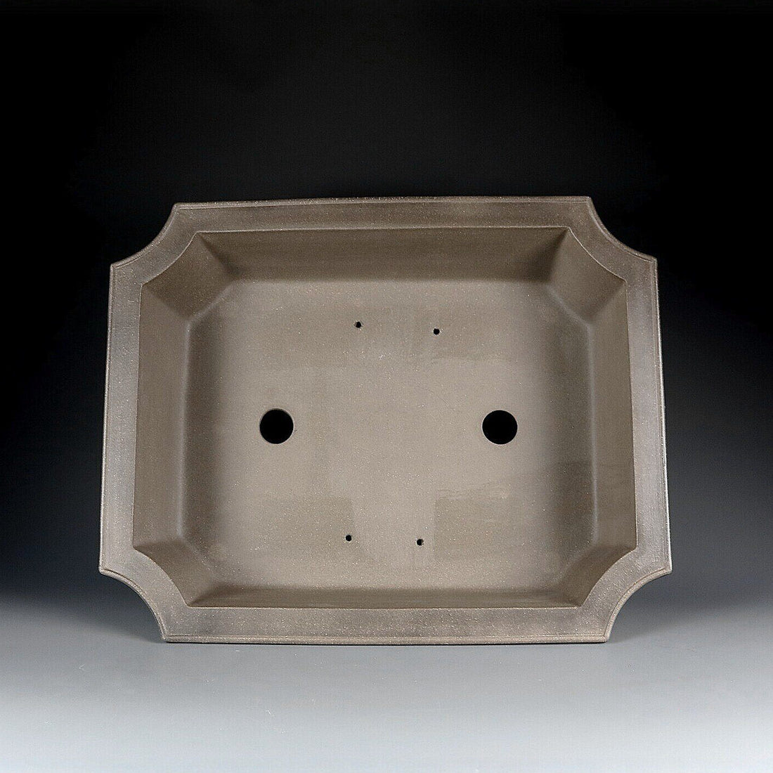 18.5 inch (47cm) XL Corner-Cut Flared Rectangular Unglazed Bonsai Pot w Recessed Panels Inner View