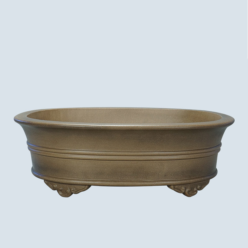 18.5 inch (47cm) XL Oval Gradient Finish Unglazed Bonsai Pot w Raised Lines & Cloud-Style Feet