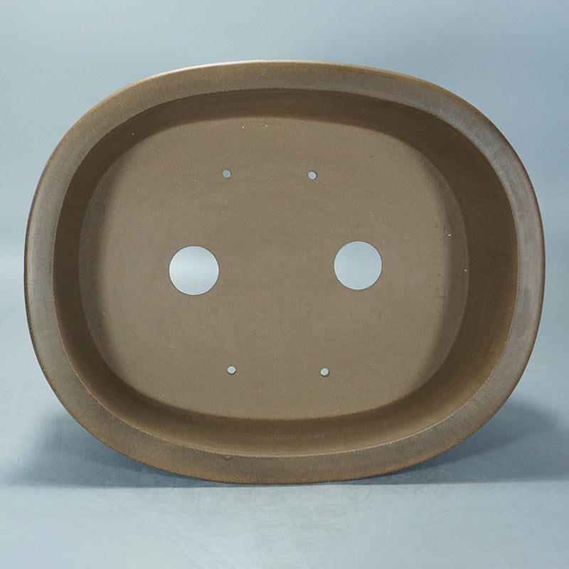 18.5 inch (47cm) XL Oval Gradient Finish Unglazed Bonsai Pot w Raised Lines & Cloud-Style Feet Inner View