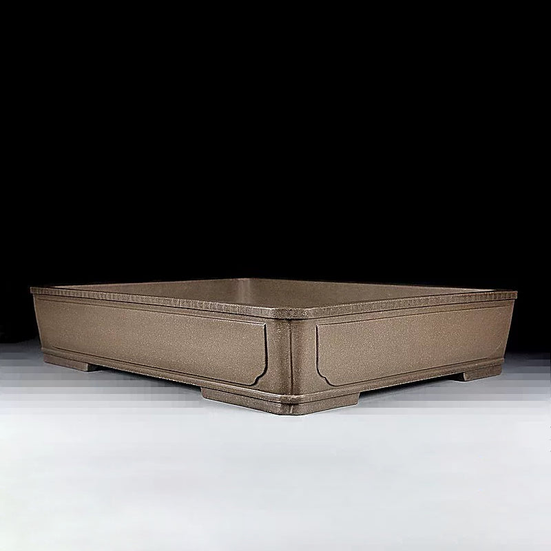 18.8 inch (48cm) Extra Large Indented Corner Rectangular Beige Unglazed Shallow Bonsai Pot Corner View