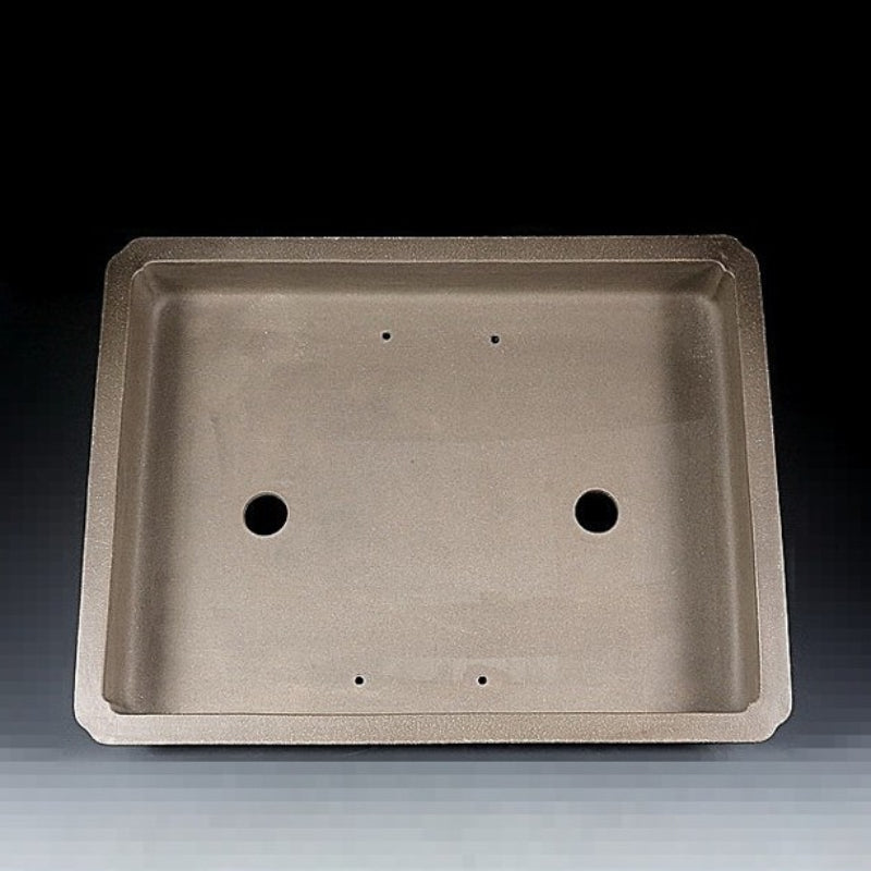 18.8 inch (48cm) Extra Large Indented Corner Rectangular Beige Unglazed Shallow Bonsai Pot Inner View
