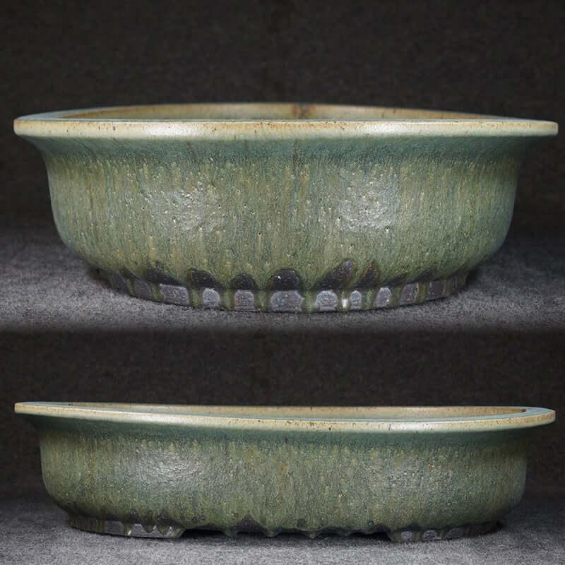 18.9 inch (48cm) Extra-Large Exclusive Oval Green Flowing Drip Glaze Bonsai Pot 