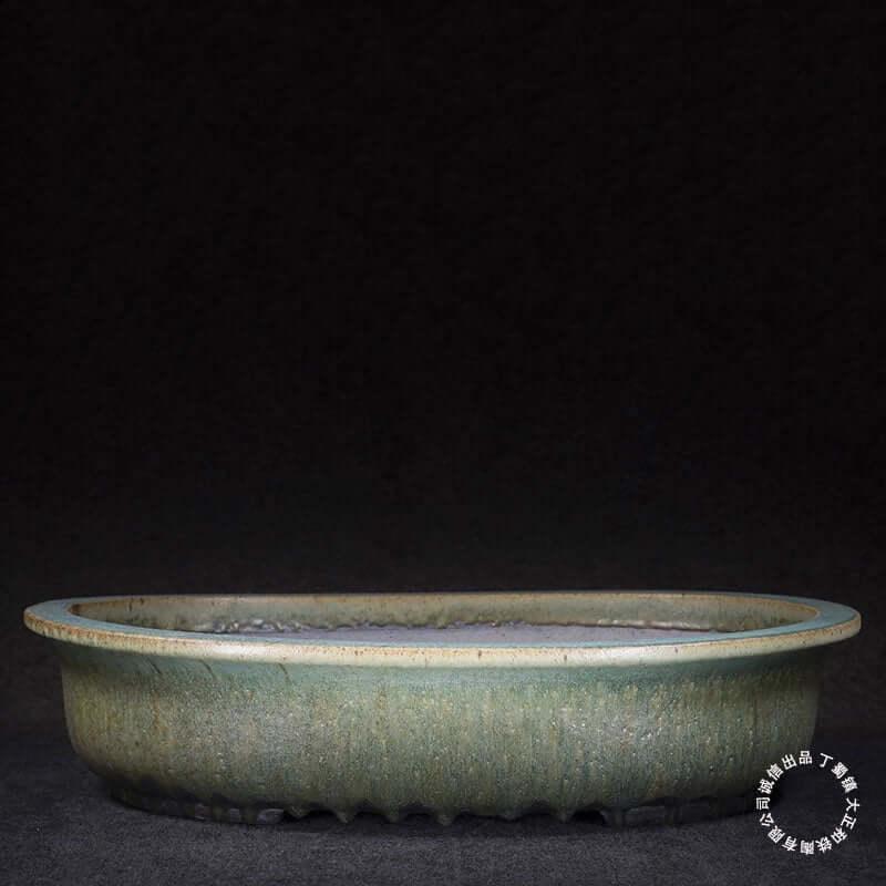 18.9 inch (48cm) Extra Large Exclusive Oval Green Flowing Drip Glaze Bonsai Pot