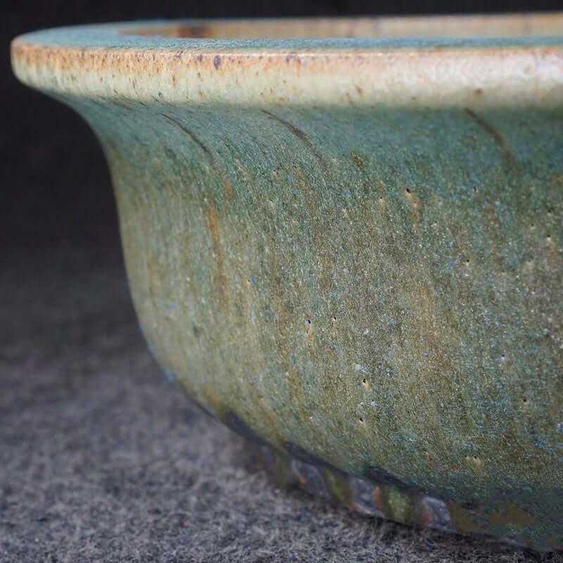 18.9 inch (48cm) Extra Large Exclusive Oval Green Flowing Drip Glaze Bonsai Pot Close Shot