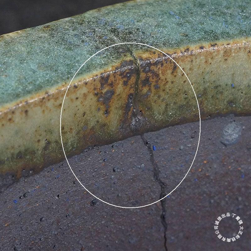 18.9 inch (48cm) Extra Large Exclusive Oval Green Flowing Drip Glaze Bonsai Pot Rim Close Shot 