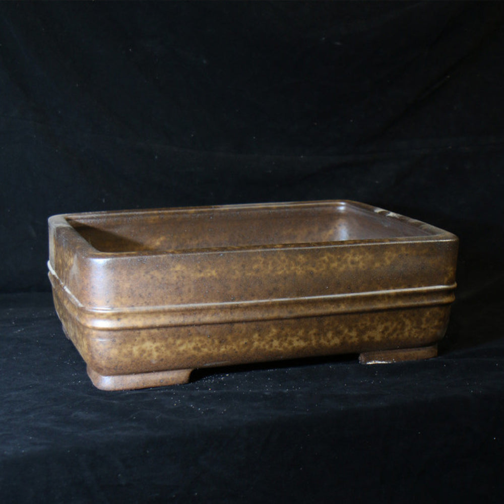 18.9 inch (48cm) Extra Large Rectangular Speckled Finish Unglazed Smooth-Corner Bonsai Pot Corner View