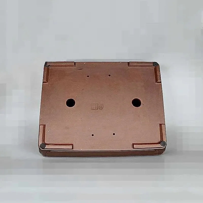 18.9 inch (48cm) Large Rectangle Shallow Bonsai Pot w Paneled Walls & Corners Bottom View