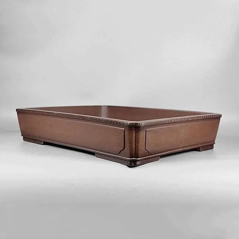 18.9 inch (48cm) Large Rectangle Shallow Bonsai Pot w Paneled Walls & Corners Corner View