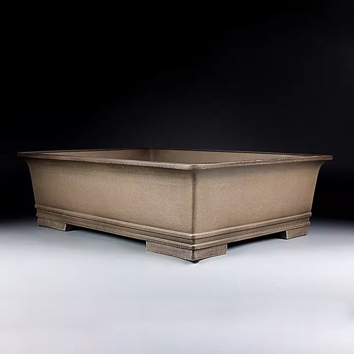 18 inch (46.5cm) Extra Large Rectangular Traditional Unglazed Bonsai Pot w Raised Lines Corner View