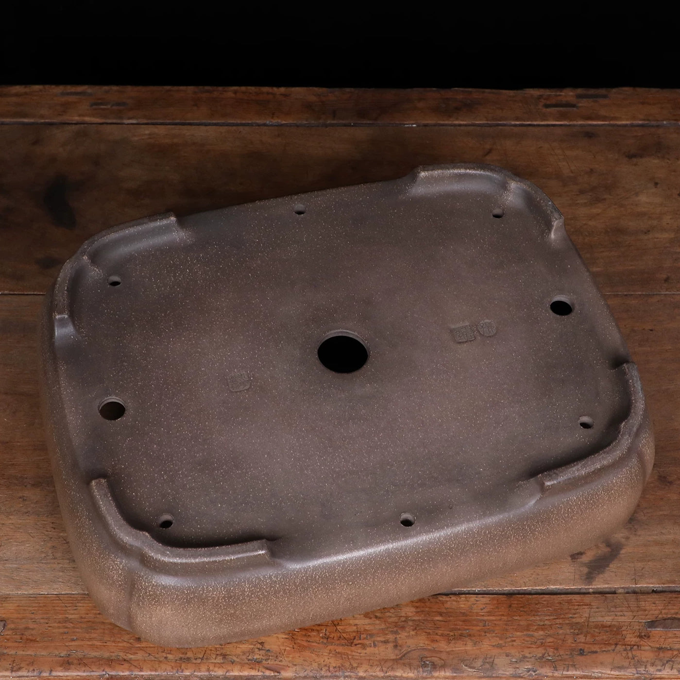 19.1 inch (48.7cm) Extra Large Indented Corner Rectangular Traditional Unglazed Bonsai Pot Bottom View