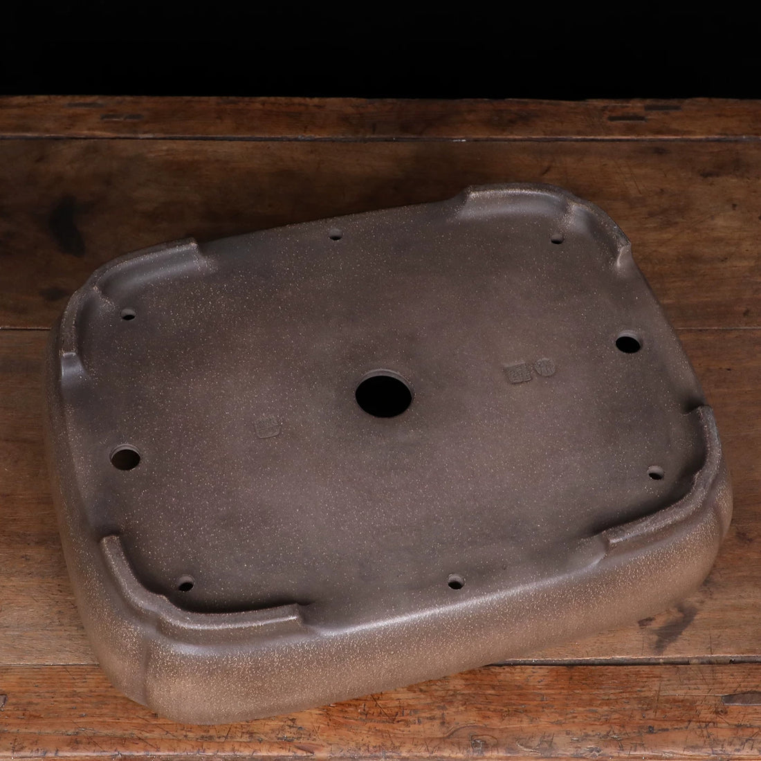 19.1 inch (48.7cm) Extra Large Indented Corner Rectangular Traditional Unglazed Bonsai Pot Bottom View