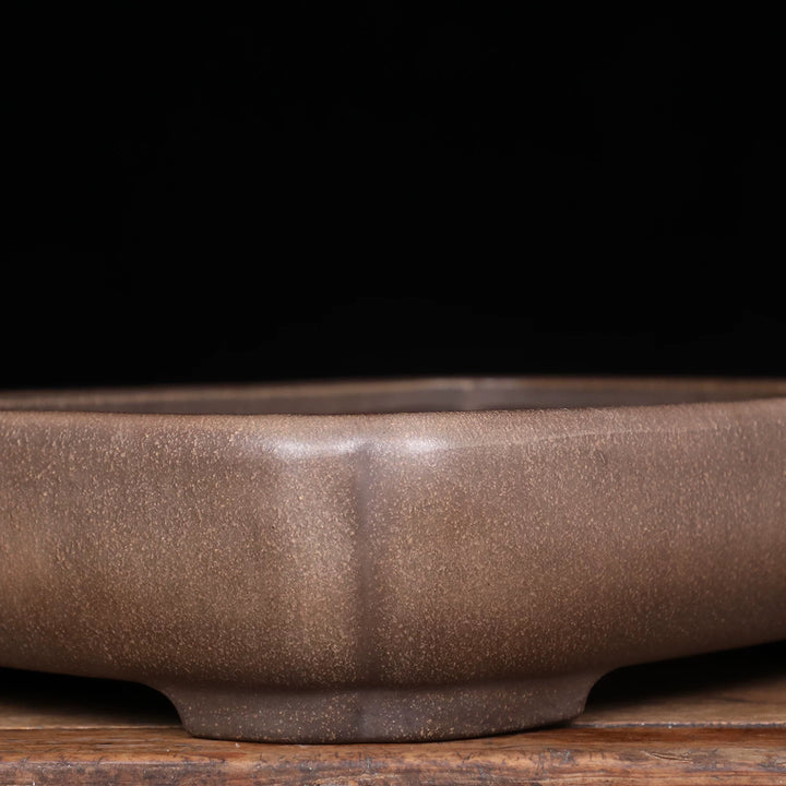 19.1 inch (48.7cm) Extra Large Indented Corner Rectangular Traditional Unglazed Bonsai Pot Corner View