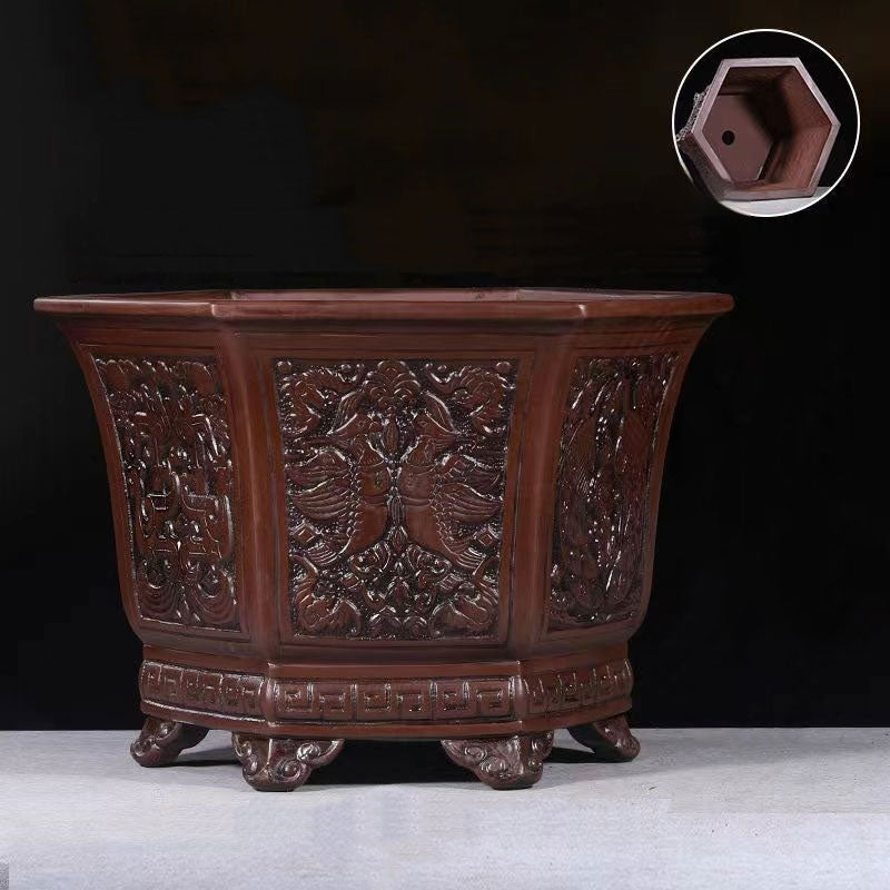 19.3" (49cm) Large 12.6" (32cm) Deep Antique-Like Hexagon Bonsai Pot
