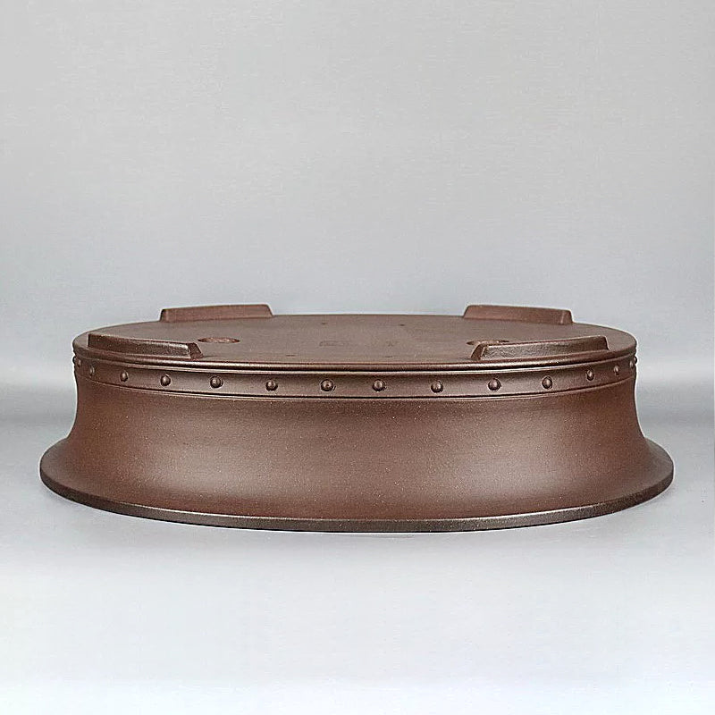 19.4 Inch (49.5 cm) Large Handmade Unglazed Antique-Style Oval Bonsai Pot Bottom Side View