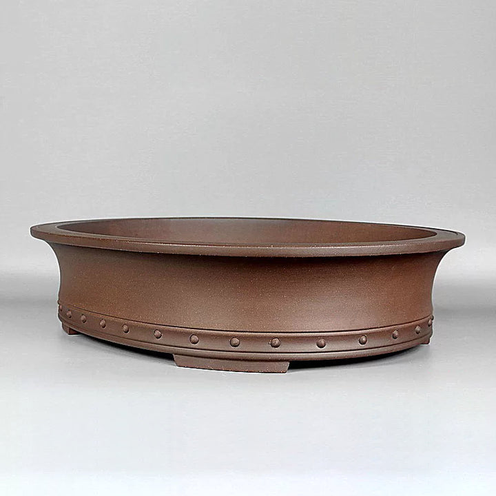 19.4 Inch (49.5 cm) Large Handmade Unglazed Antique-Style Oval Bonsai Pot Corner View