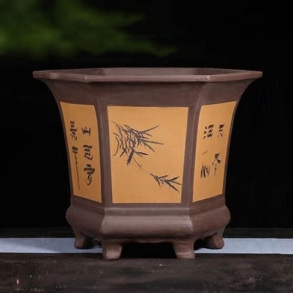 19.6" Large, 15.3" Deep Unique Raised Feet Hexagonal Bonsai Pot