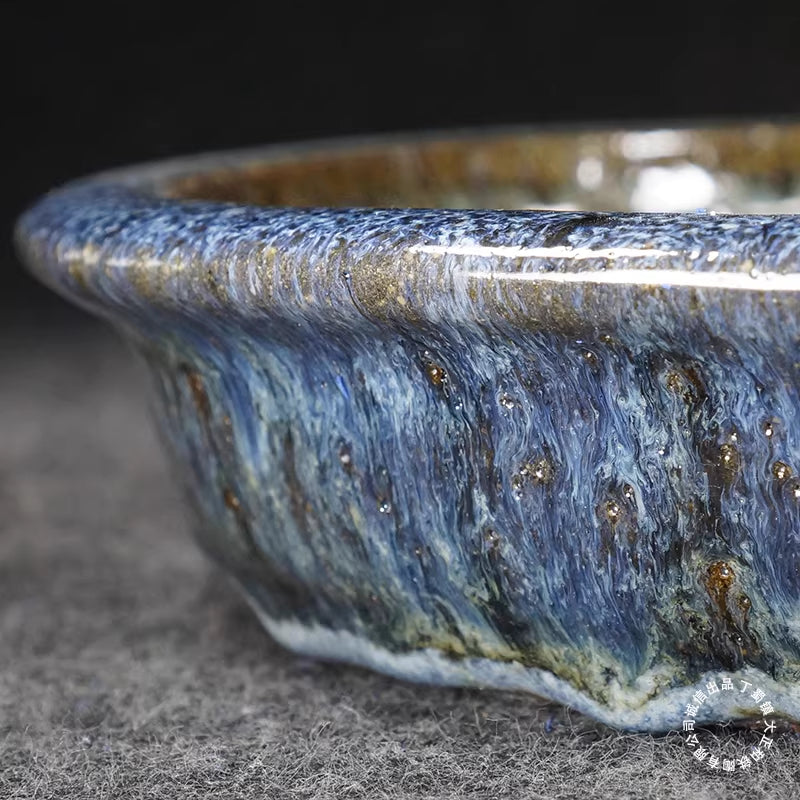 19.6 inch (50cm) Extra Large Oval Shallow Dazheng Kiln-Glazed Multicolor Forest Bonsai Pot Close Shot