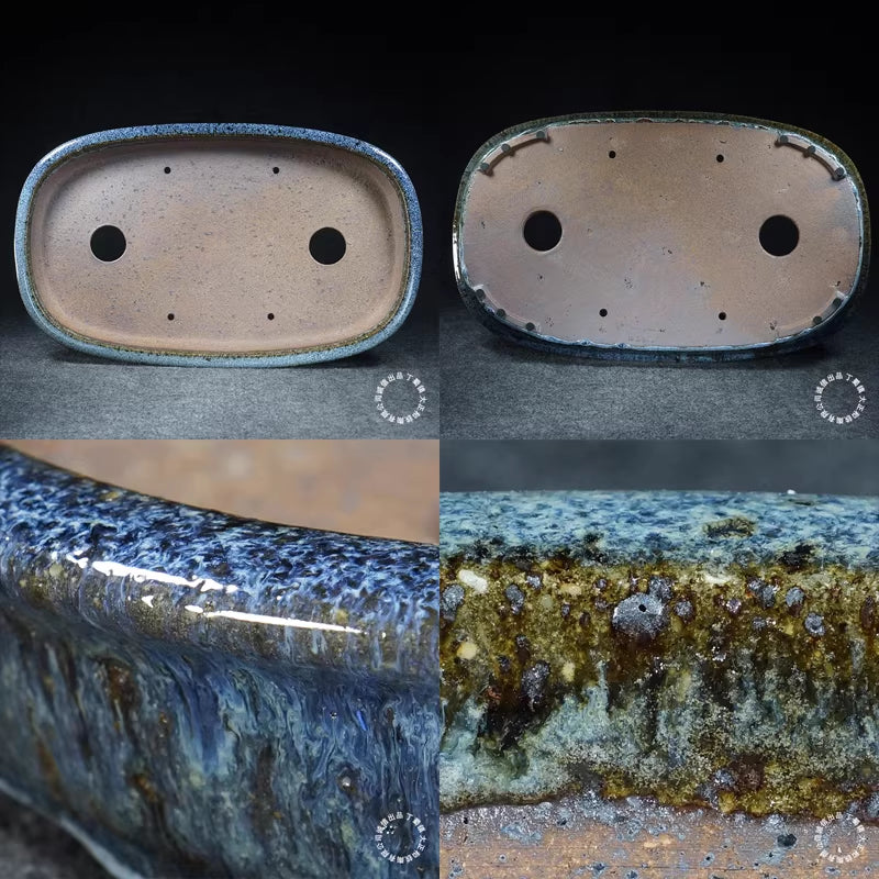 19.6 inch (50cm) Extra Large Oval Shallow Dazheng Kiln-Glazed Multicolor Forest Bonsai Pot Inner & Bottom View