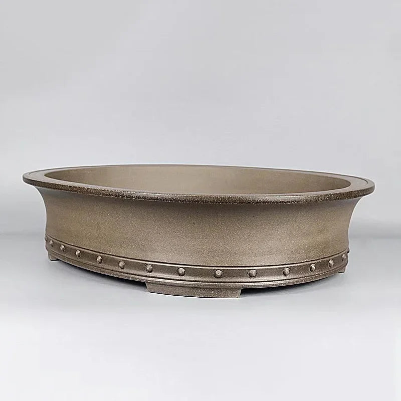 19.6 inch (50cm) Extra Large Premium Handmade Oval Studded Bonsai Pot Corner View
