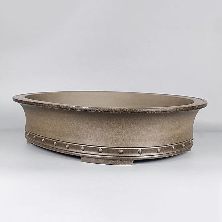 19.6 inch (50cm) Extra Large Premium Handmade Oval Studded Bonsai Pot Corner View