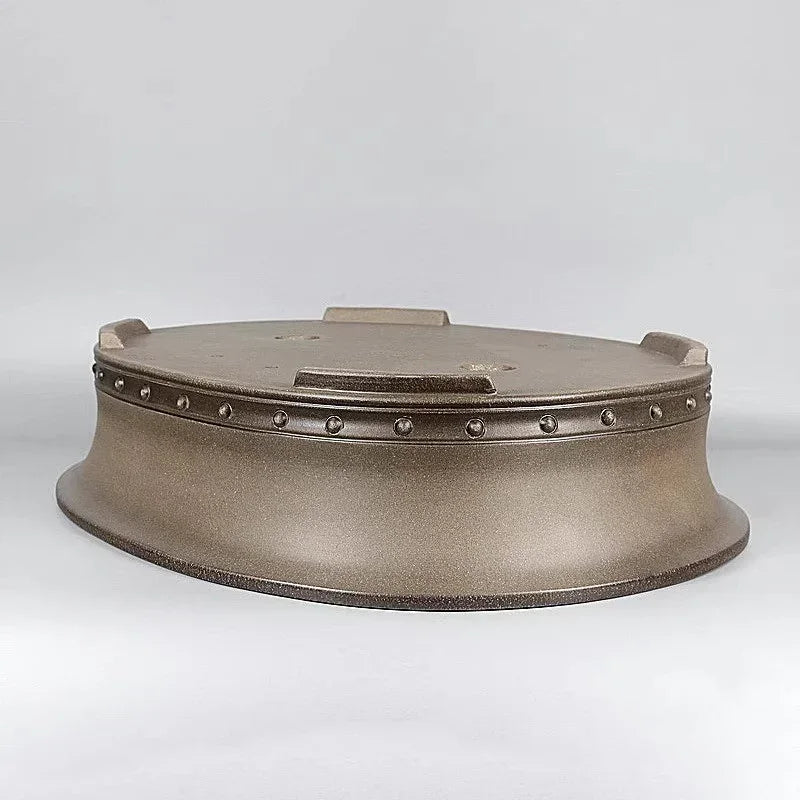 19.6 inch (50cm) Extra Large Premium Handmade Oval Studded Bonsai Pot 
Upside Down Corner View