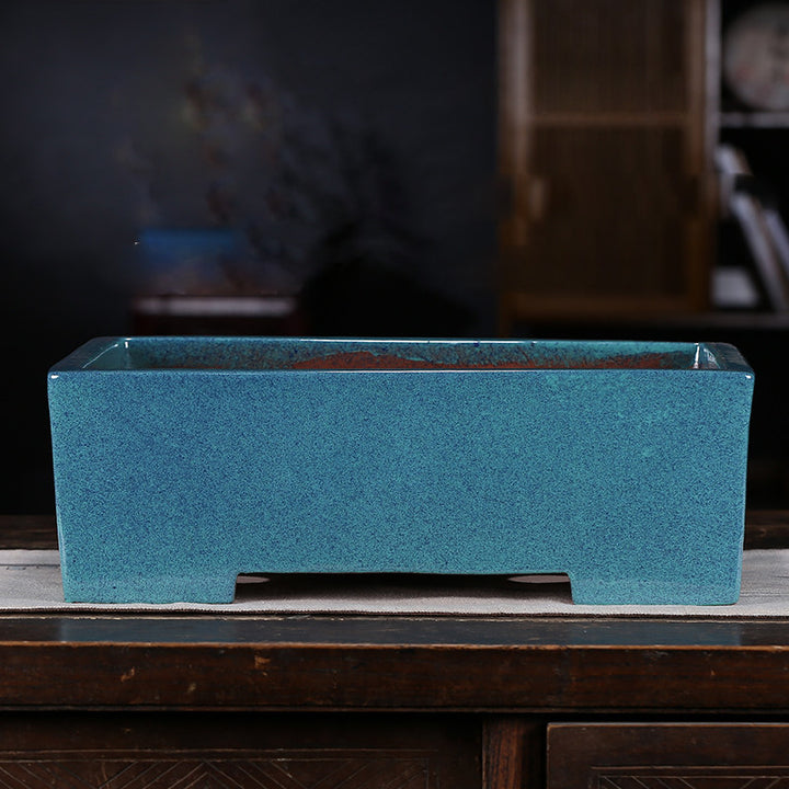 19.6 inch (50cm) Extra Large Rectangular Tradiitonal Blue Glazed Minimal Bonsai Pot