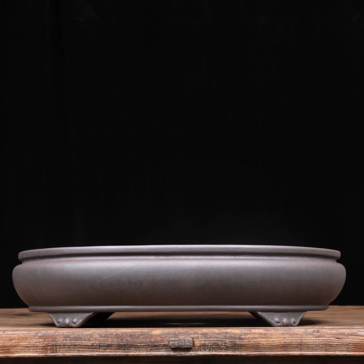 19 inch (48.3cm) Extra-Large Oval Wood-Fired Unglazed Bonsai Pot with Cloud Feet