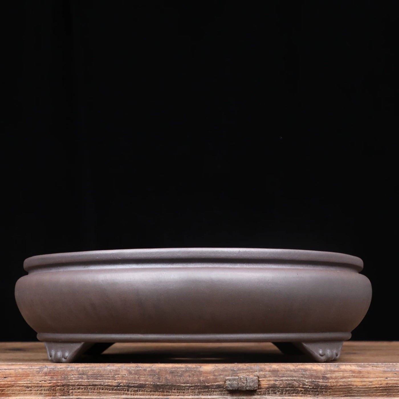19 inch (48.3cm) Extra-Large Oval Wood-Fired Unglazed Bonsai Pot with Cloud Feet Side View