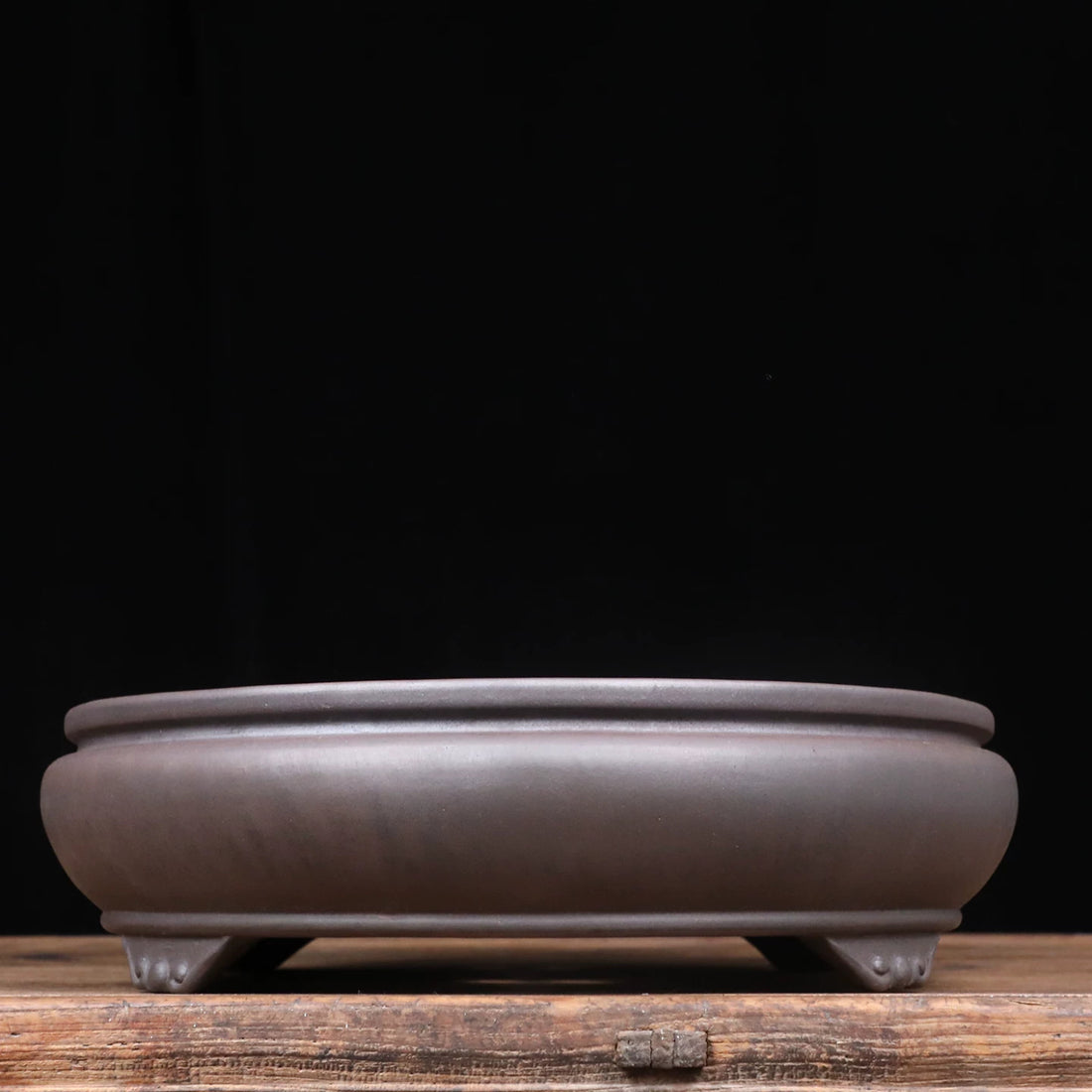 19 inch (48.3cm) Extra-Large Oval Wood-Fired Unglazed Bonsai Pot with Cloud Feet Side View
