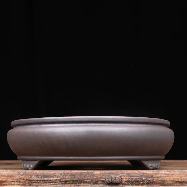 19 inch (48.3cm) Extra-Large Oval Wood-Fired Unglazed Bonsai Pot with Cloud Feet Side View