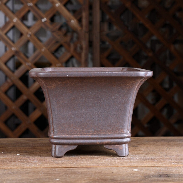 7.2" (18.5cm) Wide 5.3" (13.5cm) Deep Flared Square Wood-Fired Semi-Cascade Bonsai Pot