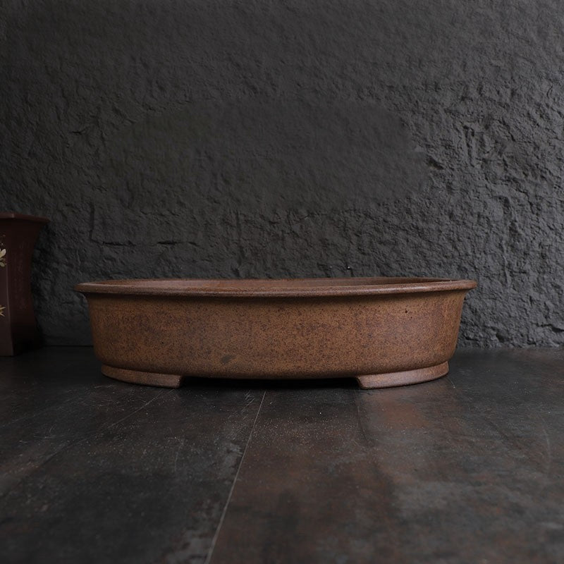 16.7 inch (42.6cm) Large Oval Wood-Fired Traditional Unglazed Bonsai Pot