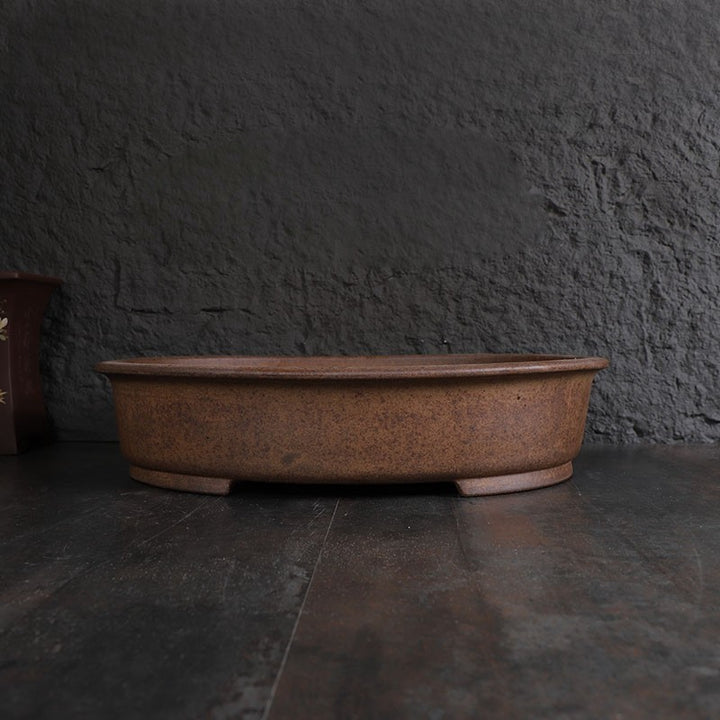 16.7 inch (42.6cm) Large Oval Wood-Fired Traditional Unglazed Bonsai Pot