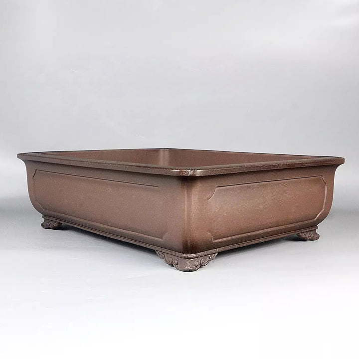 16.9" (43cm) Large Rectangular Handmade Traditional Bonsai Pot w Raised Cloud Feet