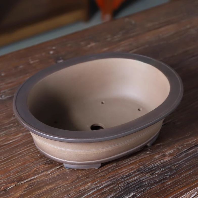 12.3" (31.4cm) Large Traditional Yixing Clay Oval Handmade Bonsai Pot Top View