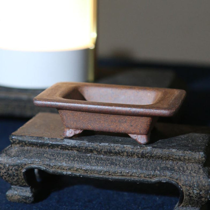 2.2" (5.6cm) Miniature Yixing Clay Rectangular Bonsai Pot w Wide Rim
