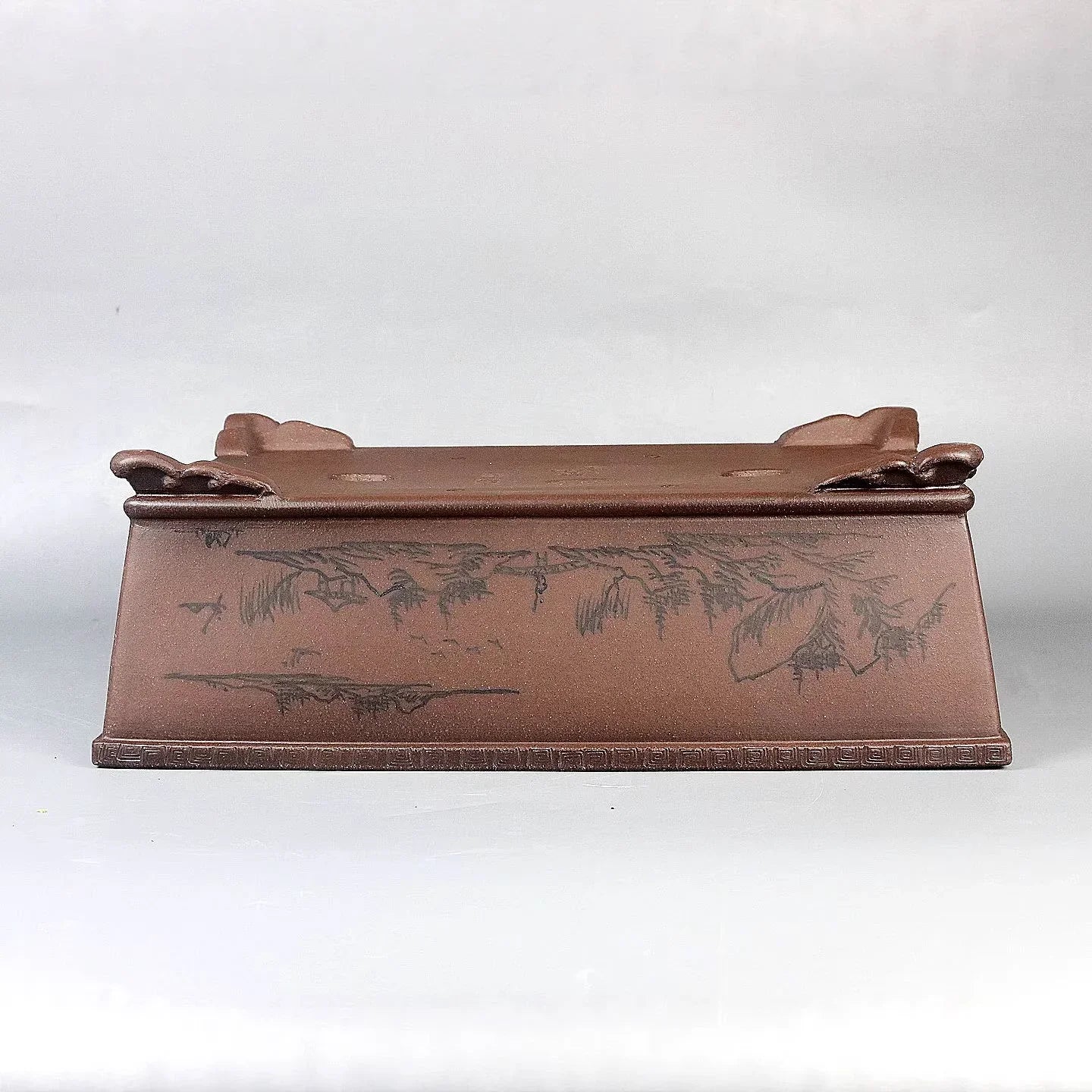 Pot rectangulaire bonsaï grand 11,8″ (30cm) avec design paysager peint à la main